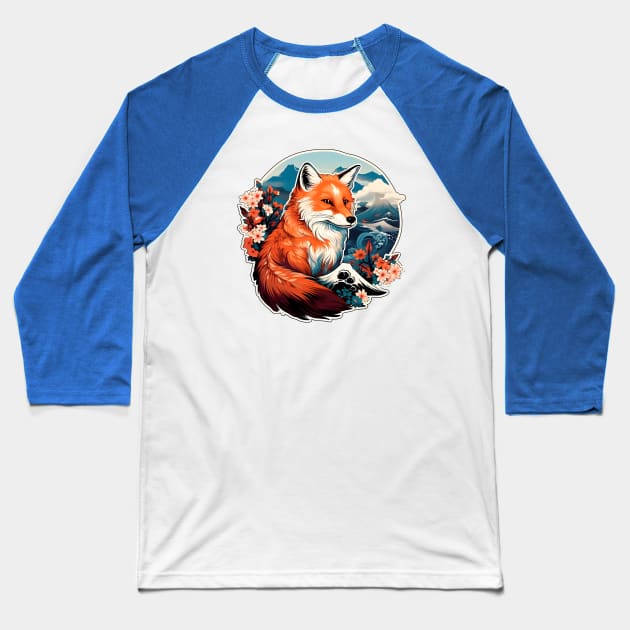 Ukiyo-e Japan fox Baseball T-Shirt by beangeerie